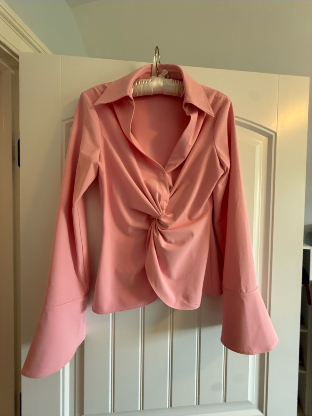 cinq a sept Pink Twist-Front Button Down Shirt